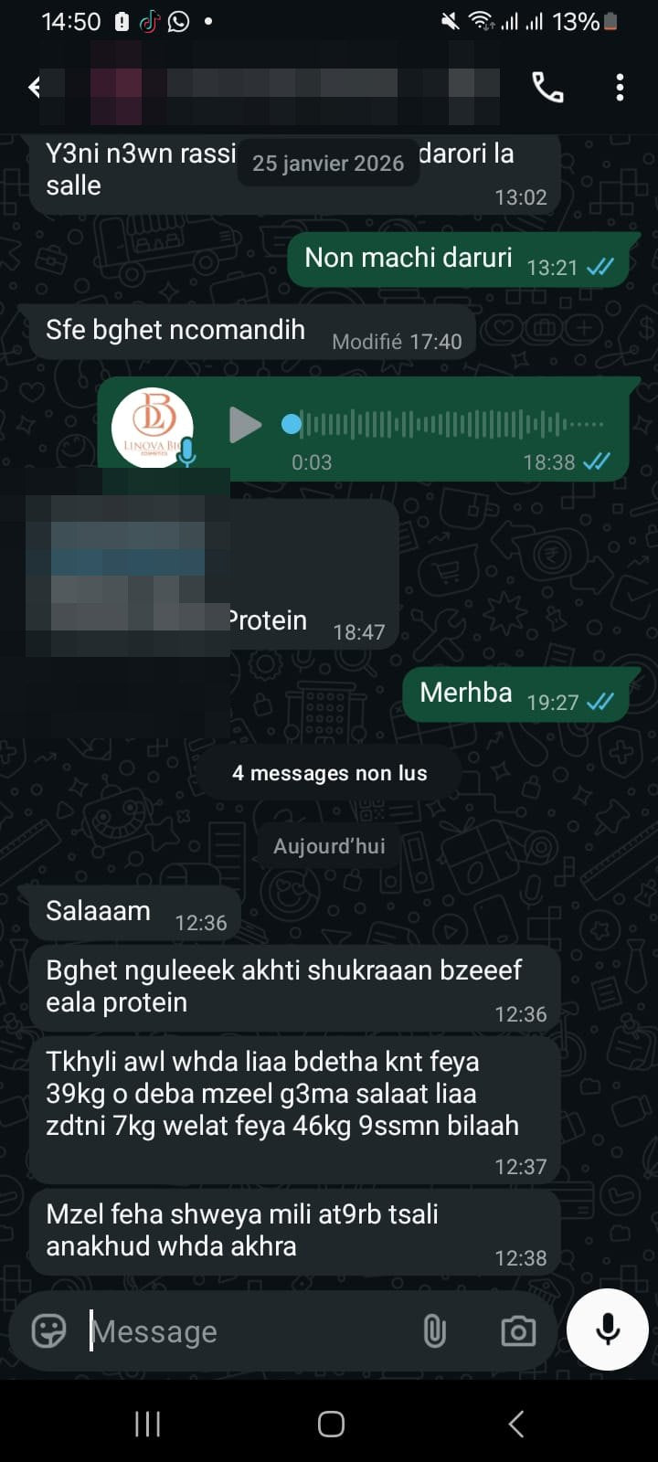 رسالة من زبونة Linova Bio